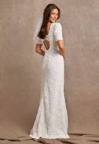 Short Sleeve 3D Floral Wedding Gown