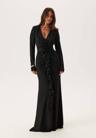 Sparkling Low V-neck  Slit Gown