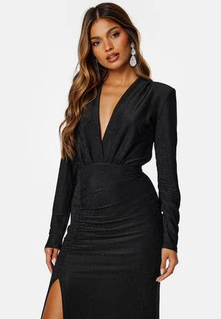 Sparkling Ruched Slit Gown