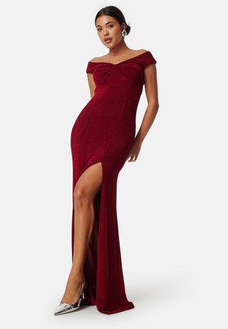 Sparkling Twist Off Shoulder Gown