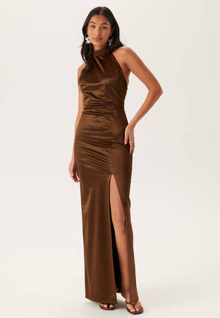 Stretch Satin Halterneck Gown