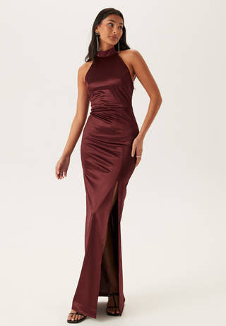 Stretch Satin Halterneck Gown
