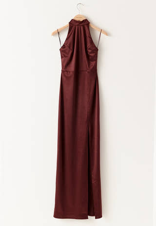 Stretch Satin Halterneck Gown