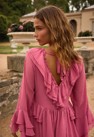 Trumpet Sleeve Frill Short Dress