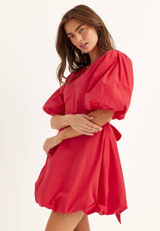 V-neck Bubble Hem Short Dress