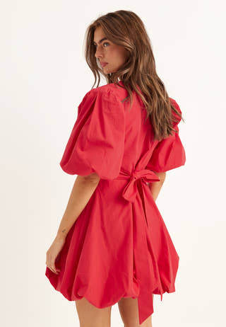 V-neck Bubble Hem Short Dress