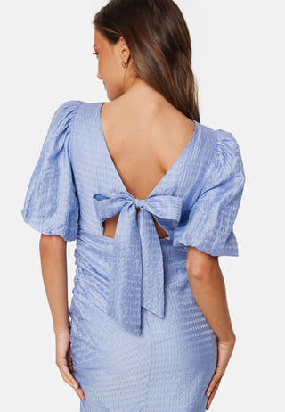 Balloon Sleeve Bow Midi Dress