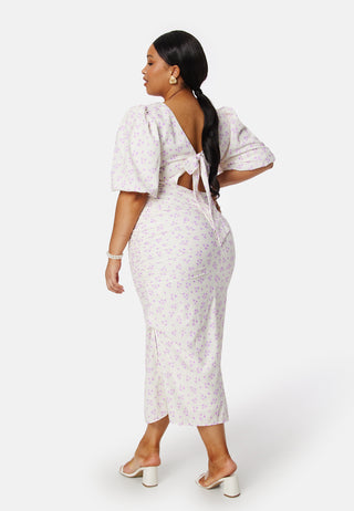 Puff Sleeve Bow Midi Dress