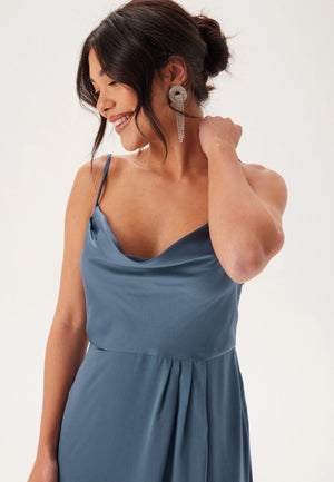 Waterfall Slit Satin Gown