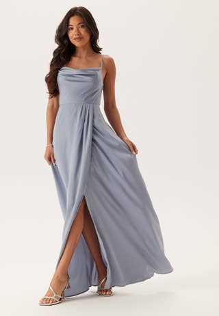 Waterfall Slit Satin Gown