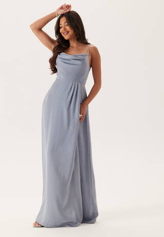 Waterfall Slit Satin Gown
