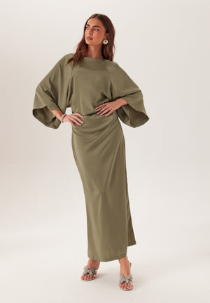 Wide Sleeve Satin Ankle Dress