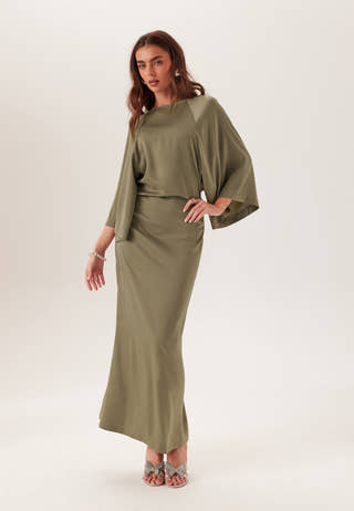Wide Sleeve Satin Ankle Dress