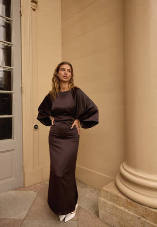 Wide Sleeve Satin Ankle Dress