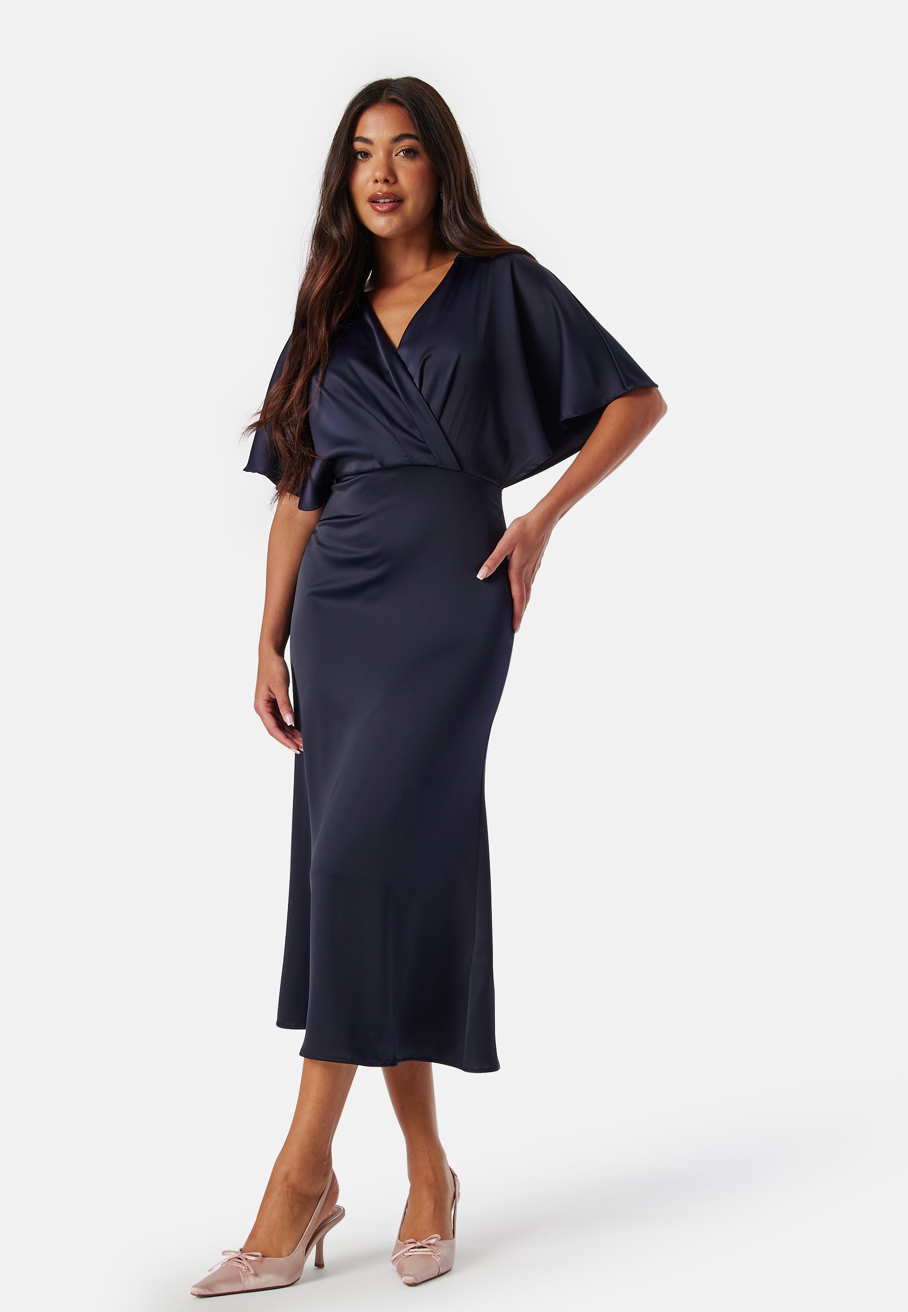 Bubbleroom occasion – Wrap Satin Midi Dress – Bridesmaid dresses – Blue