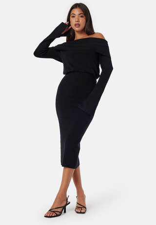 Off Shoulder Knitted Midi Dress