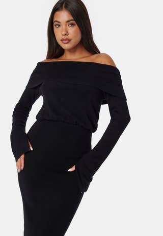 Off Shoulder Knitted Midi Dress