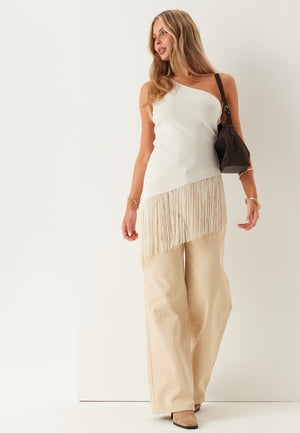 One Shoulder Fringe Top