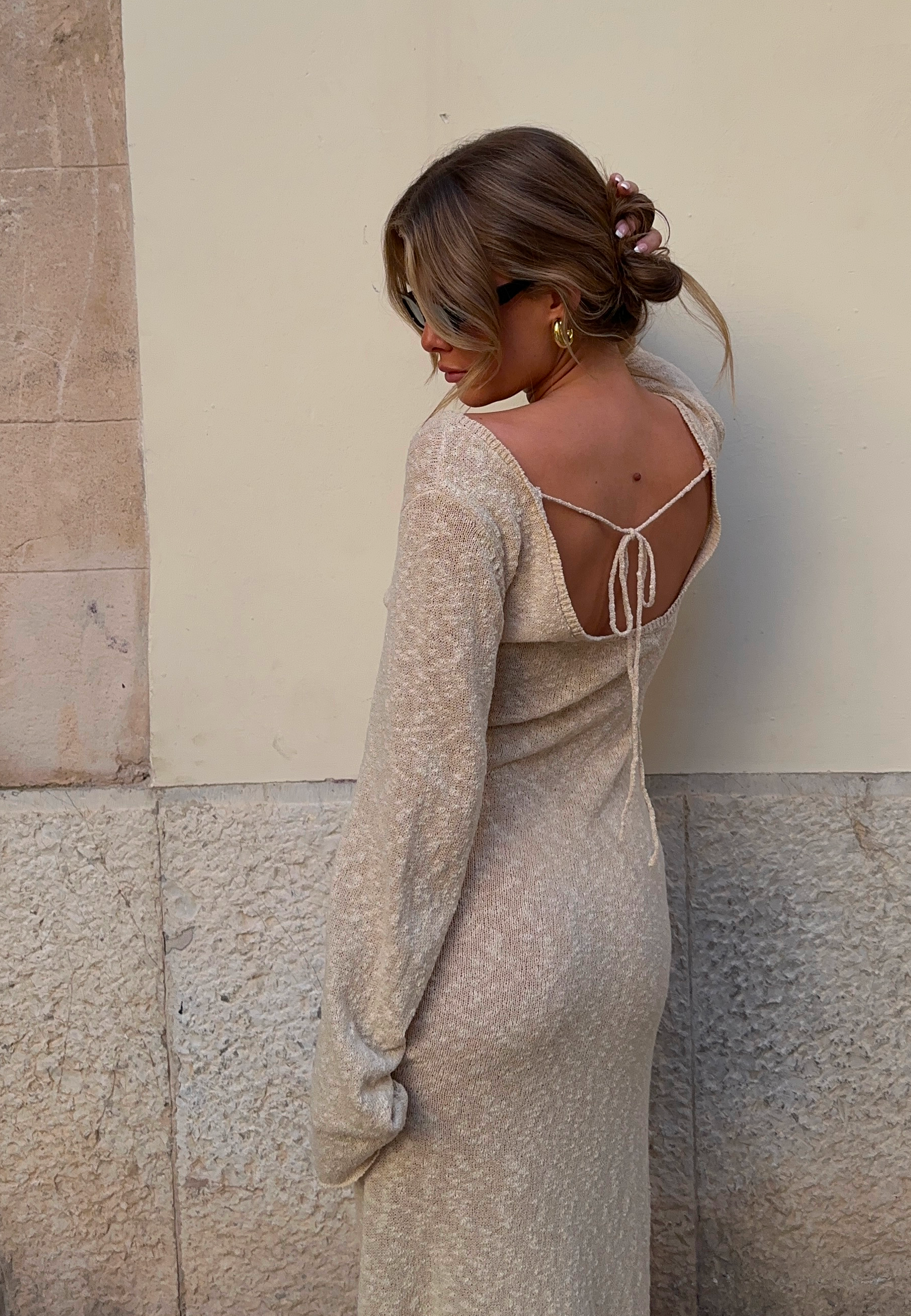 Bubbleroom Open Back Fine Knitted Maxi Dress campaign-outlet Beige Bubbleroom Open Back Fine Knitted Maxi Dress campaign-outlet Beige