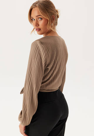 Pleated Long Sleeve Wrap Top