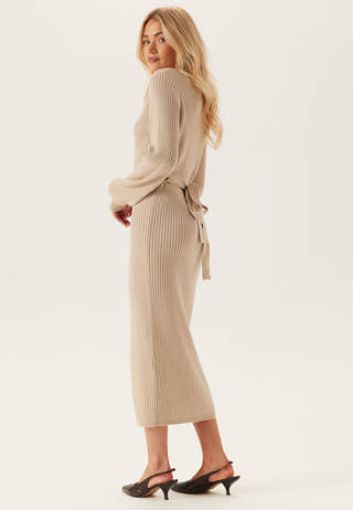 rib knit cardigan dress Venyx Long Rib Cardigan Dress in Cinnamon Metallic