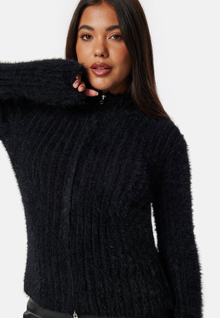 Rib Knitted Zip Cardigan
