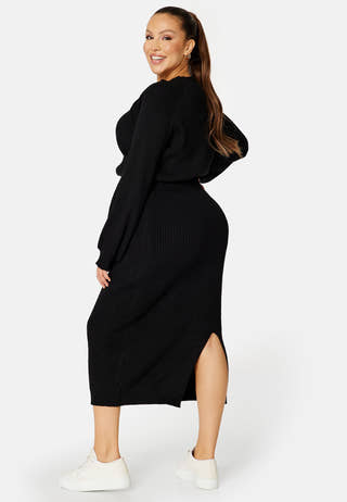 Round Neck Rib Knitted Midi Dress