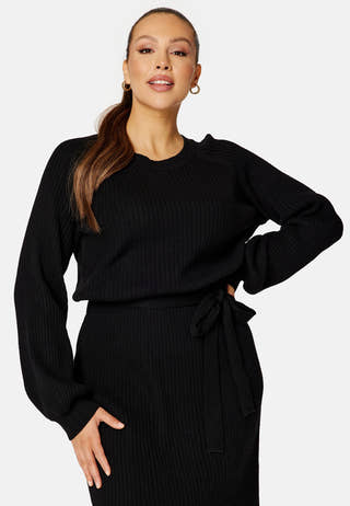 Round Neck Rib Knitted Midi Dress