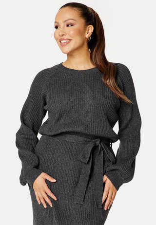 Round Neck Rib Knitted Midi Dress