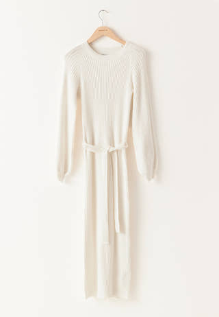 Round Neck Rib Knitted Midi Dress