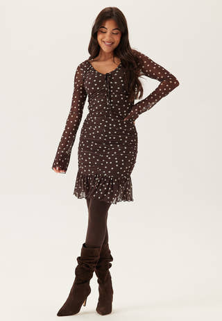 Ruched Mesh Frill Dress