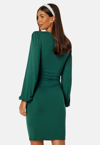 Square V-neck Puff Sleeve Short Dress