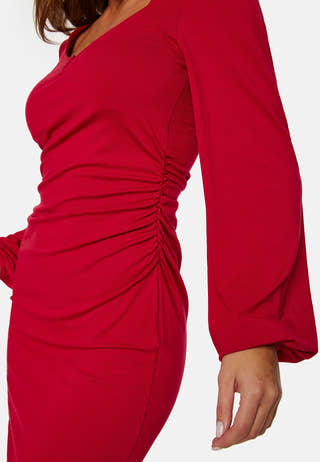 Square V-neck Puff Sleeve Short Dress