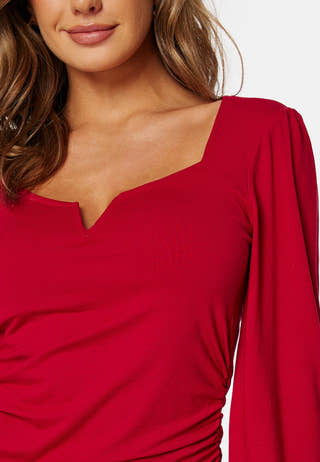 Square V-neck Puff Sleeve Short Dress