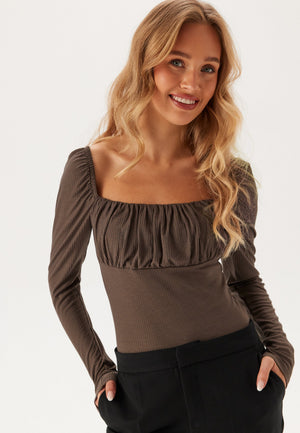 Rushed Square Neck Long Sleeve Top