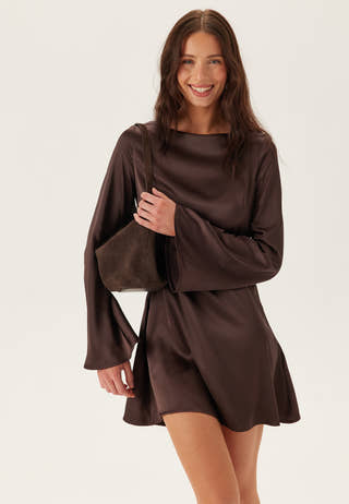 Satin Trumpet Sleeve Short Dress
