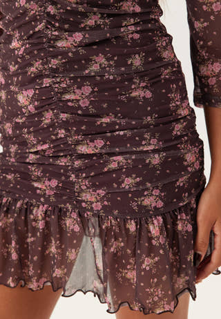 Short Mesh Ruched Dress