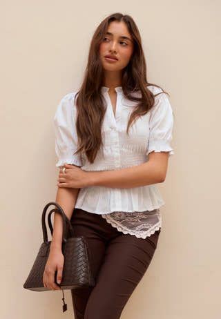 Short Sleeve Cotton Smock Blouse