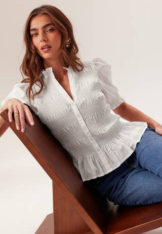 Short Sleeve Cotton Smock Blouse