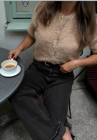 Short Sleeve Fluffy Knitted Cardigan