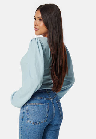 Square Neck Balloon Sleeve Top