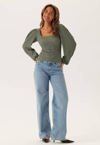 Square Neck Balloon Sleeve Top