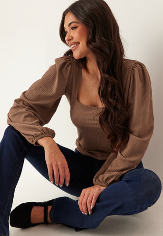 Square Neck Balloon Sleeve Top
