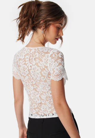 Square Neck Lace S/S Top