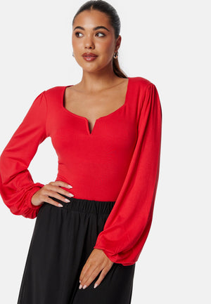 Square V-neck Long Sleeve Puff Top