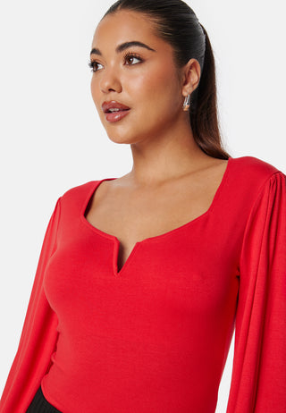 Square V-neck Long Sleeve Puff Top