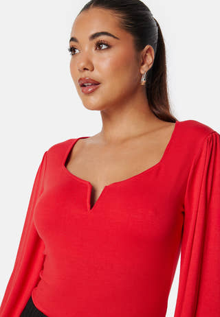 Square V-neck Long Sleeve Puff Top