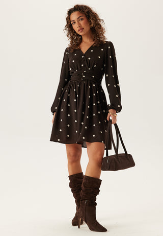 V-neck Button Short Dress