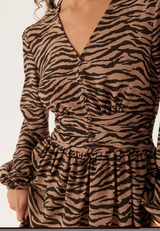 V-neck Button Short Dress