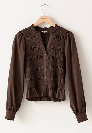 V-neck Cotton Smock Blouse